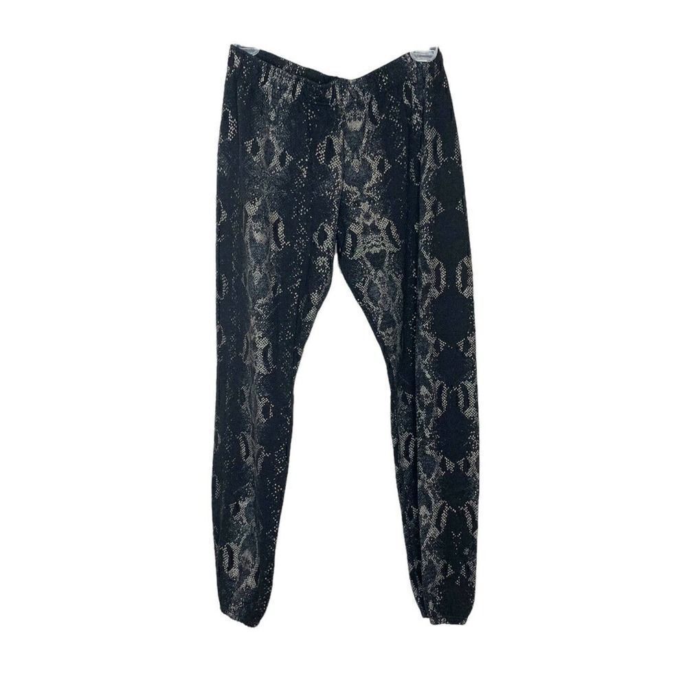 Monrow Women’s Black Casual Silver Python Snake Print Jogger Pants XS